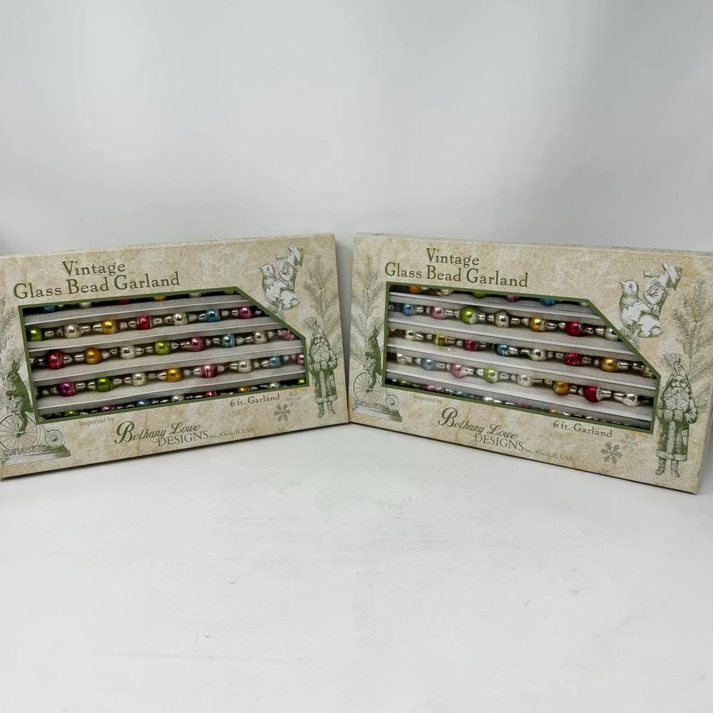 Vintage Glass Bead Garland Jewel Tones Orig Box Bethany Lowe 2 Boxes Lot Mercury